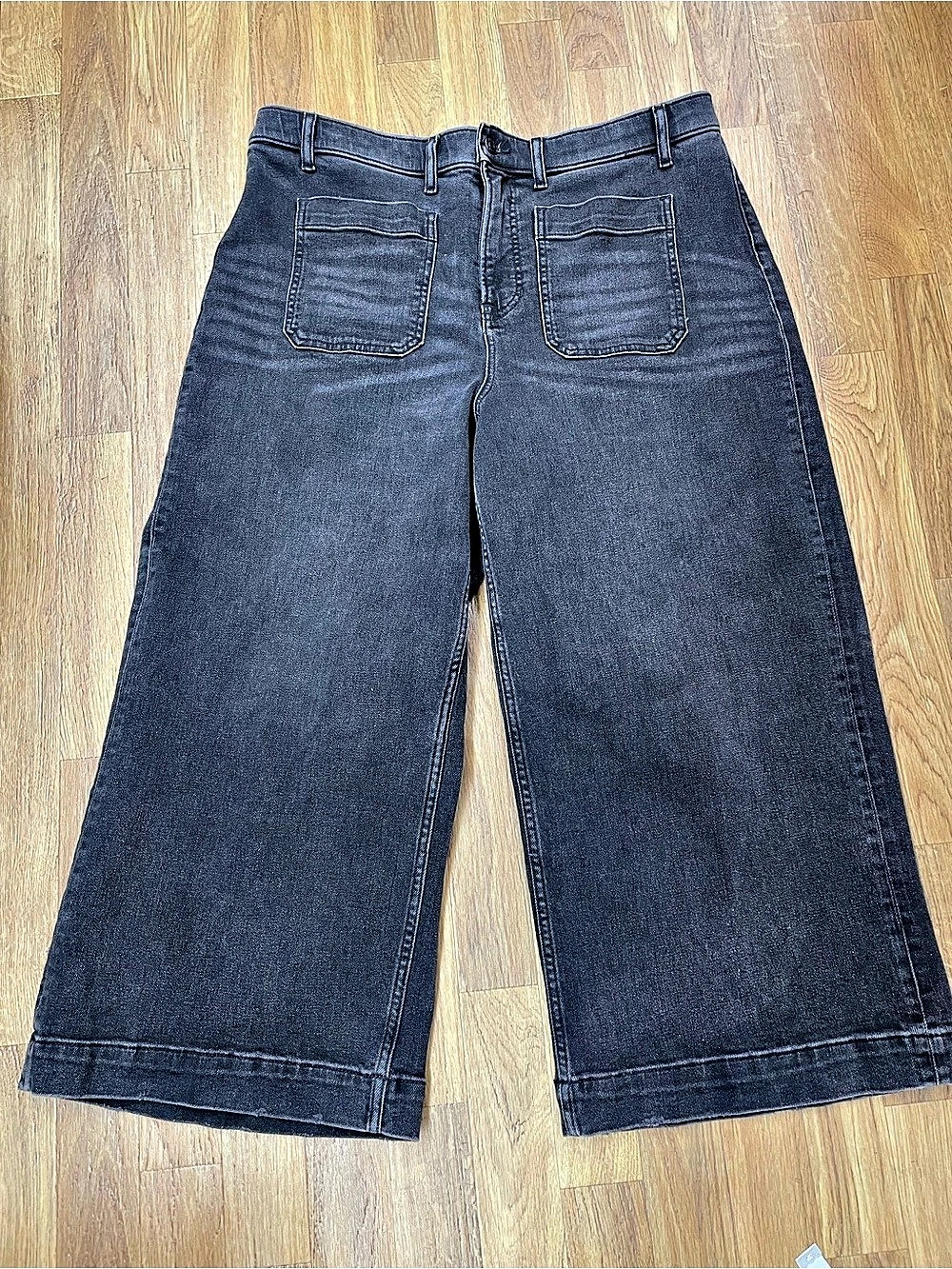 Spanx Soft Denim High Rise Wide Leg Patch Pocket Crop Jeans Crop Jeans Gray